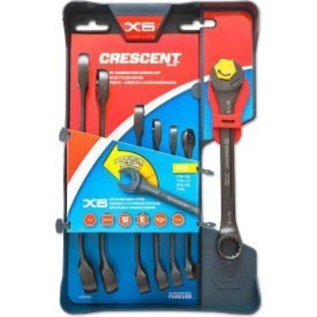 APEX TOOL GROUP Crescent CX6RWS7 Combination Wrench Set with Ratcheting Open-End and Static Box-End, 7-Piece CX6RWS7